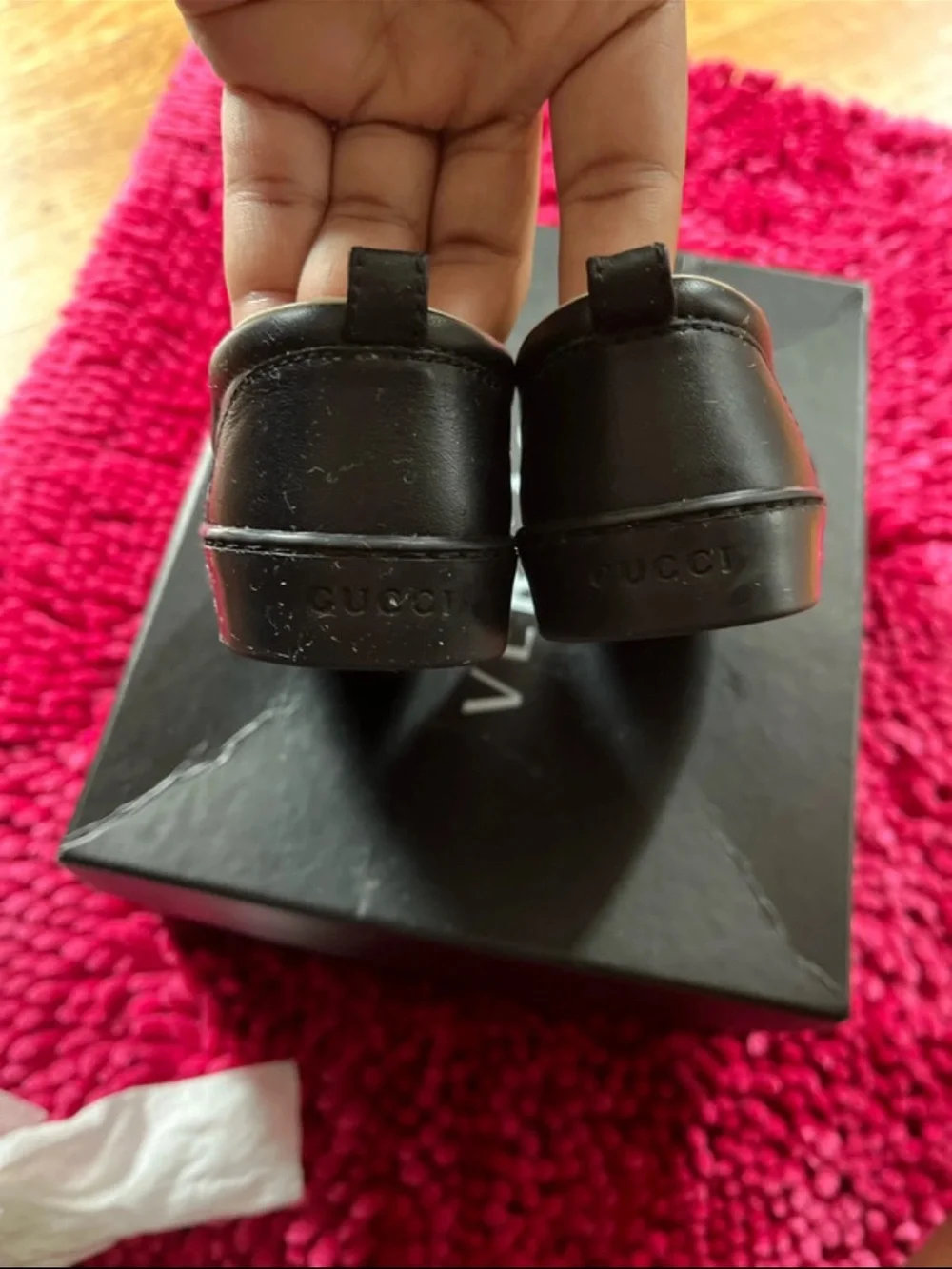 Kids Black Gucci Slip-On Dress Shoes with Red Accent Star Band